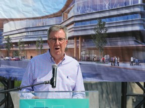 Ottawa Mayor Jim Watson speaks during August at the naming ceremony for the new super library to be built on LeBreton Flats.
