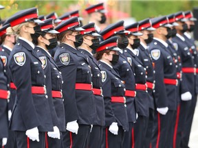 New Ottawa Police Service recruits during the formal badge ceremony on Sept. 29, 2021. The police services board announced Tuesday a new collective agreement with the Ottawa Police Association achieved through arbitration.