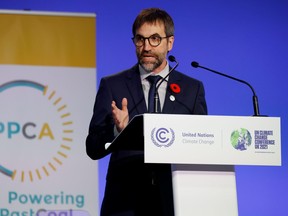 Minister of Environment and Climate Change Steven Guilbeault speaks during the UN Climate Change Conference (COP26), in Glasgow, Scotland, Nov. 4, 2021.