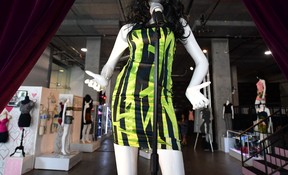 The dress worn by Amy Winehouse in her final performance during the 2011 Summer Festival Tour for a concert performance in Belgrade is displayed at Julien's Auctions in Beverly Hills, Calif., Nov. 1, 2021.