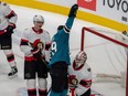 San Jose Sharks center Logan Couture (39) celebrates after the goal against Ottawa Senators goaltender Matt Murray (30) during the third period at SAP Center at San Jose.