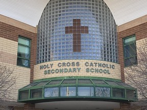 An April file photo of the entrance to Holy Cross Catholic Secondary School in Kingston.