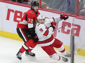 Carolina's Sebastien Aho has five goals and five assists in 11 career games against Ottawa.