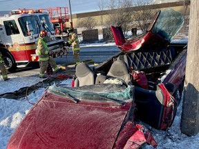 Firefighters had to extricate a person after a single vehicle accident on Old Innes Rd. on Thursday.