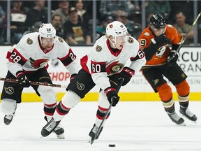 The Ottawa Senators' Lassi Thomson, seen leading a rush against the Anaheim Ducks on Friday, Nov. 26, 2021, had struggled with his confidence recently.