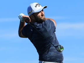 Jon Rahm of Spain hits his tee shot on the second hole during the first round of The Farmers Insurance Open on the South Course at Torrey Pines Golf Course on January 26, 2022 in La Jolla, California.