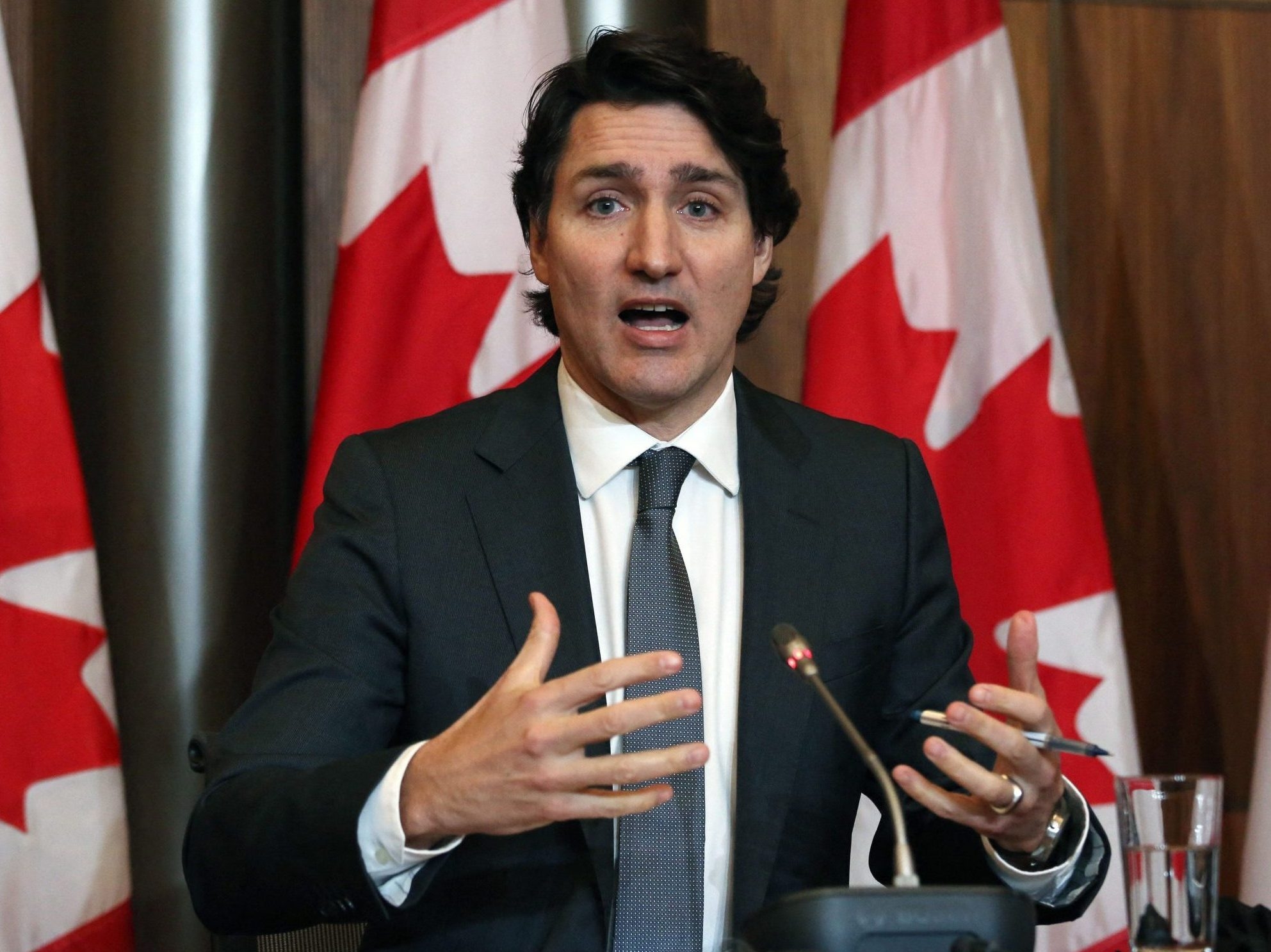 Prime Minister Justin Trudeau speaks at a news conference on the COVID-19 situation, January 12, 2022, in Ottawa.