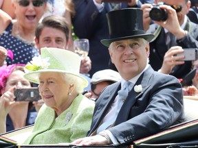 Queen Elizabeth II and Prince Andrew, Duke of York attend day five of Royal Ascot at Ascot Racecourse on June 22, 2019 in Ascot, England.