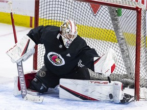 Ottawa Senators goaltender Matt Murray, seen during practice on Jan. 6, 2022, is expected to get the start in Calgary.