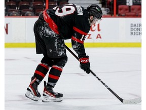 Ottawa Senators right wing Drake Batherson (19) limps off the ice against the Buffalo Sabres during the first period.