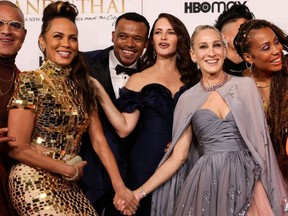 Nicole Ari Parker, Kristin Davis, Sarah Jessica Parker and Karen Pittman pose with cast members at the red carpet premiere of the "Sex and The City" sequel, "And Just Like That" in New York City, Dec. 8, 2021.
