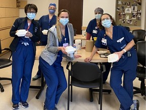 Staff in the Ottawa General Hospital’s Intensive Care Unit, having burgers from Meatheads Grill for lunch. The Orleans burger joint donated and brought 50 burgers to the hospital on Wednesday, Jan. 12/22.
