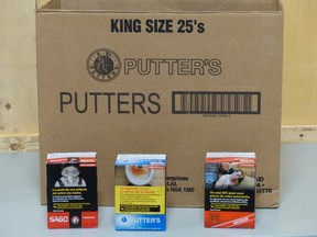 A December 2015 Brockville police investigation seized a large quantity of unstamped, contraband cigarettes, shown in this submitted file photo.