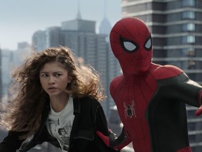 MJ (Zendaya) prepares to freefall with Spider-man in Columbia Pictures' "Spider-Man: No Way Home."