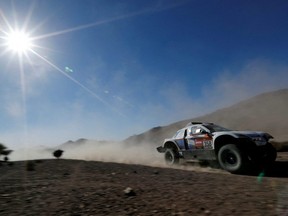 Sodicars Racing car driven by Philippe Boutron and Mayeul Barbet in action during the Dakar Rally in Neom, Saudi Arabia, Jan. 6, 2020.
