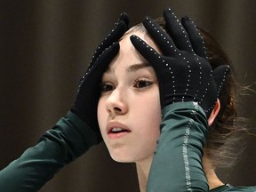 Russia's Kamila Valieva, whose recent positive doping test is the headline controversy of the first week of the 2022 Winter Olympics, trains in Beijing on Friday.