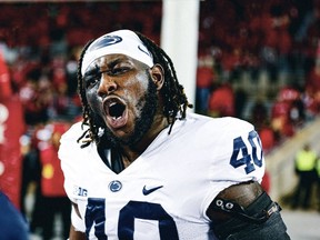 Jesse Luketa made the successful transition from linebacker to defensive end while at Penn State University.