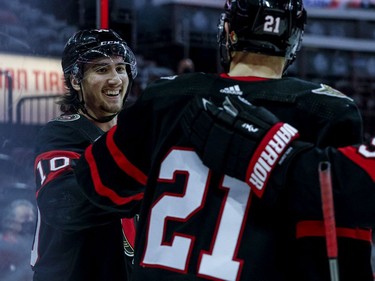 Ottawa Senators left wing Alex Formenton (10) celebrates after scoring against the Carolina Hurricanes during the first period.
