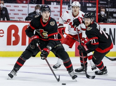 Ottawa Senators left wing Alex Formenton (10) carries the puck during the first period.