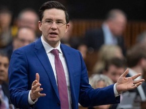 Conservative MP Pierre Poilievre rises during Question Period in the House of Commons on Feb. 26, 2020 in Ottawa.