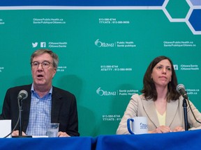 Jim Watson, Mayor of Ottawa, and Dr. Vera Etches, Medical Officer of Health, Ottawa Public Health, during a press conference providing an update on the first confirmed case of coronavirus in Ottawa, March 11, 2020.