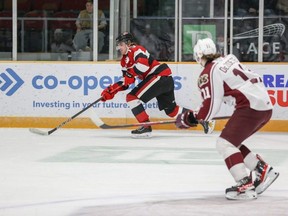 Ottawa 67's forward Tyler Boucher kicked off a deluge of goals in a 9-4 win against the Peterborough Petes. Valerie Wutti photo
