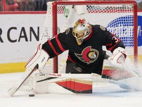 Ottawa Senators goaltender Anton Forsberg signed a three-year, $8.25-million extension with the club yesterday morning. USA TODAY Sports