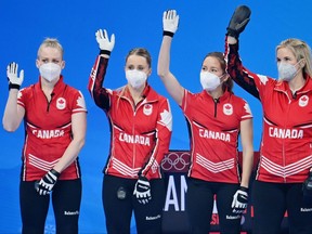 The Jennifer Jones team of (from left) lead Dawn McEwen, second Jocelyn Peterman, third Kaitlyn Lawes and skip Jennifer Jones will split up after the 2021-22 curling season.