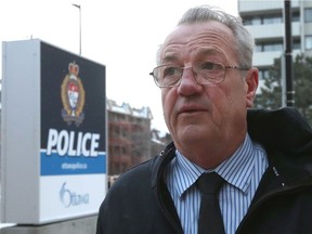 Randy Hillier is pictured at Ottawa police headquarters on Monday, March 28, 2022 when he turned himself in to police.