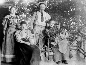 The Rogers family in 1893, from left, Emma Rogers (the sister of B.T. Rogers); Lucy Angus (sister of Mary Isabella Angus Rogers); Benjamin Tingley Rogers; and Mary Isabella Angus Rogers with her baby daughter Blythe. From the book M.I. Rogers, 1869-1965.