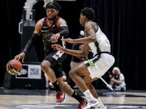 Ottawa BlackJacks forward Tyrell Green moves the ball up court against the Niagara River Lions during first half CEBL action at TD Place, June 24, 2021.