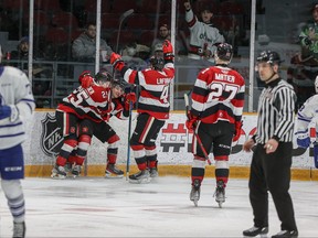 Chris Barlas (9) scored against Mississauga on Friday night. Ottawa won 6-5.