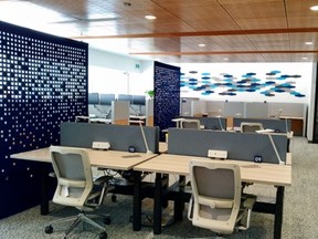 A 2019 photo shows shows a "touchdown area" in a GCworking space at L'Esplanade Laurier in downtown Ottawa. A survey by the Professional Institute of the Public Service of Canada, which has more than 60,000 members, showed that about one-quarter of workers wanted to work from home permanently. About one-quarter wanted to work from offices. Half would prefer hybrid workplaces.