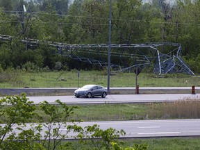 Major hydro lines were down along the 417 at Hunt Club on Sunday, May 22, 2022.