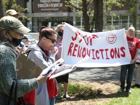 Peggy Rafter, Alison Trowbridge and ACORN members on Thursday participated in a protest against tenant 'renovictions' in Manor Village.