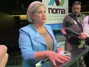 Ontario NDP Leader Andrea Horwath at the Capitol Centre in North Bay at the leaders' debate hosted by the Federation of Northern Ontario Municipalities and Northwestern Ontario Municipal Association, May 10, 2022.