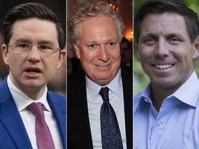 Pierre Poilievre, left, Jean Charest, centre, and Patrick Brown are among several candidates running for the leadership of the federal Conservative party.