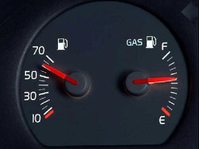 A vehicle's gas gauge.