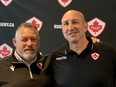 Gareth Rees, left, and Al Charron were in Ottawa on Tuesday, talking about the July 10 rugby exhibition match at TD Place Stadium between the Canadian men's 15 squad and the French Barbarians.