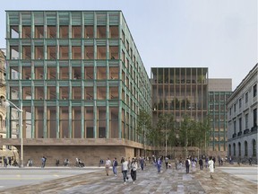 A rendering for the Block 2 project.  Zeidler Architecture Inc. and David Chipperfield Architects.