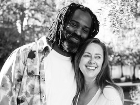 Black and white image of Ricky Williams and wife, Linnea Miron.