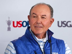 John Bodenhamer, Chief Championships Officer, speaks to the media at a press conference during a practice round prior to the 122nd U.S. Open Championship at The Country Club on June 15, 2022 in Brookline, Massachusetts.