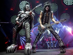Gene Simmons and Paul Stanley of Kiss performing on their End of the Road World Tour at Canadian Tire Centre in Ottawa on April 3, 2019.