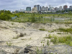 View of mostly vacant land on LeBreton Flats west of downtown Ottawa.