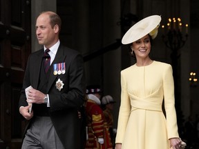 Prince William and his wife Kate the Duchess of Cambridge leave after a service of thanksgiving for the reign of Queen Elizabeth II at St. Paul's Cathedral in London, Friday, June 3, 2022 on the second of four days of celebrations to mark the Platinum Jubilee.