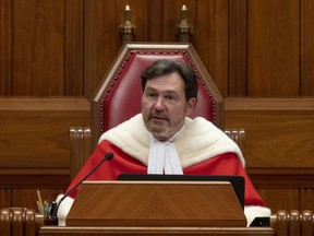 Supreme Court Chief Justice Richard Wagner speaks during a welcoming ceremony in Ottawa, Oct. 28, 2021.