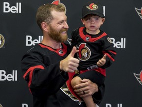 Newest Ottawa Senator Claude Giroux and his 3-year-old son Gavin at the Canadian Tire Centre. July 13,2022.