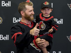 Newest Ottawa Senator Claude Giroux and his 3 year old son Gavin at the Canadian Tire Centre. July 13,2022.