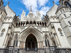 The front entrance to The Royal Courts of Justice is pictured in London, England, Aug. 21, 2016.
