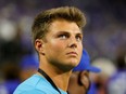 New York Jets quarterback Zach Wilson, a former Brigham Young Cougars player, stands on the BYU sideline during the Good Sam Vegas Kickoff Classic against the Arizona Wildcats at Allegiant Stadium on September 4, 2021 in Las Vegas, Nevada. (Photo by Ethan Miller/Getty Images)